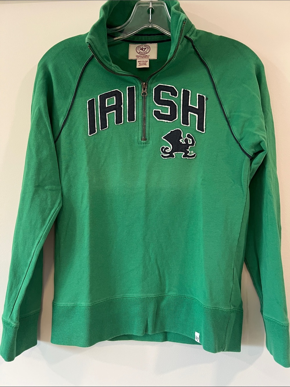 47 Brand Green 'IRISH' Quarter-Zip Pullover - notre dame, football, fall
